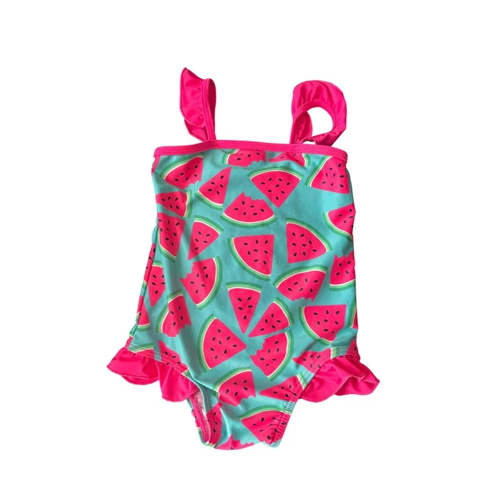 Girls Watermelon One Piece Swimsuit 18-24M Pink Teal Ruffle Swimwear